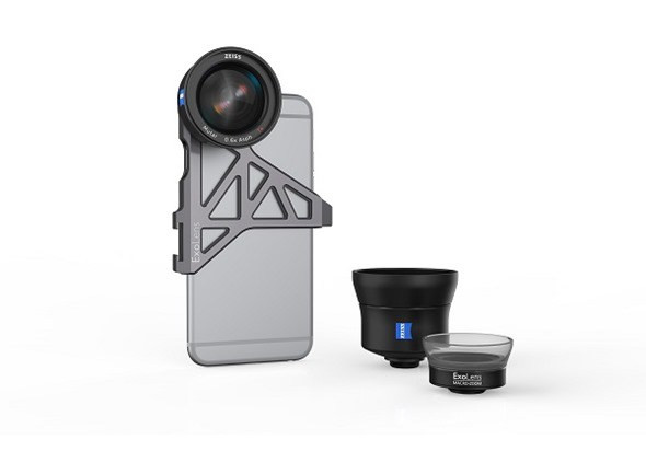 The ExoLensTM wide-angle lens with optics by ZEISS on an Apple® iPhone® 6s